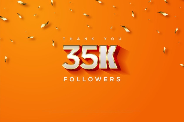 35k followers on orange background with celebratory paper rain.