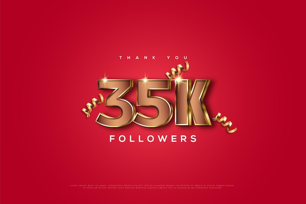 35k followers with golden ribbon decoration.