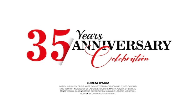 35th anniversary celebration vector template jubilee with red on white background abstract design