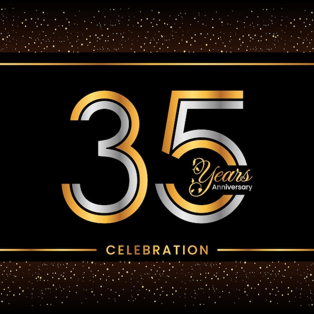 35th Anniversary logo design with double line concept Gold and Silver color Logo Vector Template