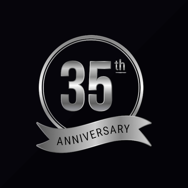 35th anniversary logo silver color for celebration event, wedding, greeting card, invitation, round