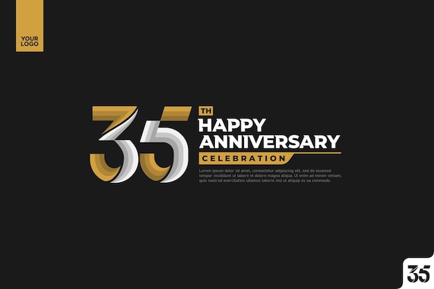 35th happy anniversary celebration with gold and silver on black background