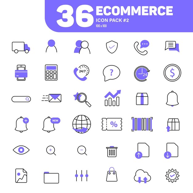 36 Ecommerce Icons Pack 2 Lineal Color ECommerce Icons Vector Set