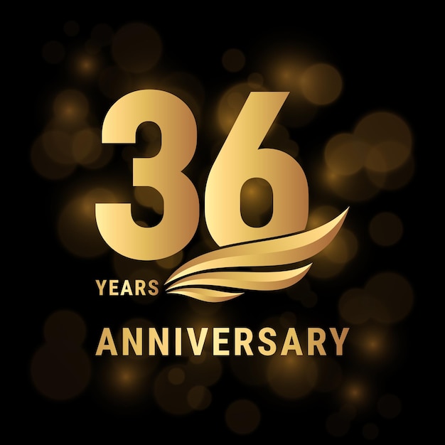 36 Years anniversary logo Template design with gold color for poster banners brochures magazines web booklets invitations or greeting cards Vector illustration