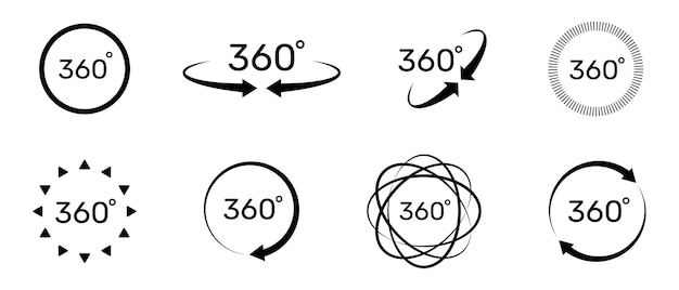 360 degree icon set Symbol with arrow to indicate the rotation virtual reality or panoramas