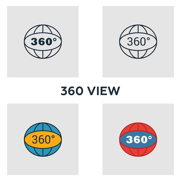 360 View icon set Four elements in diferent styles from visual device icons collection Creative 360 view icons filled outline colored and flat symbols