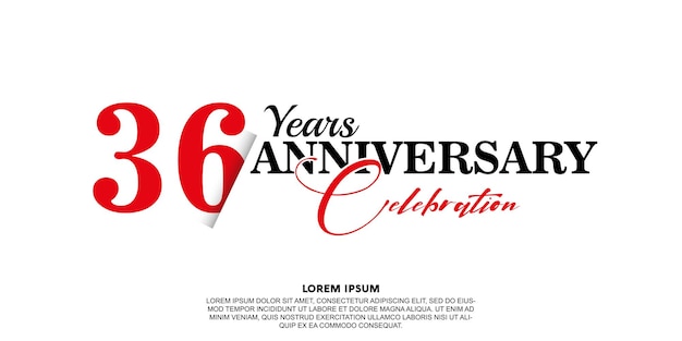 36th anniversary celebration vector template jubilee with red on white background abstract design