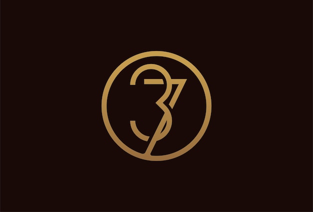 37 years anniversary logo, gold line circle with number inside, golden number design template