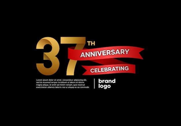 37 years anniversary logo with gold and red emblem on black background