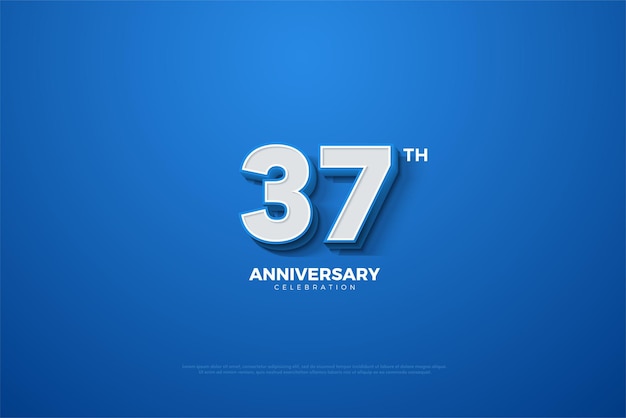 37th anniversary on a blue background with a little light effect.