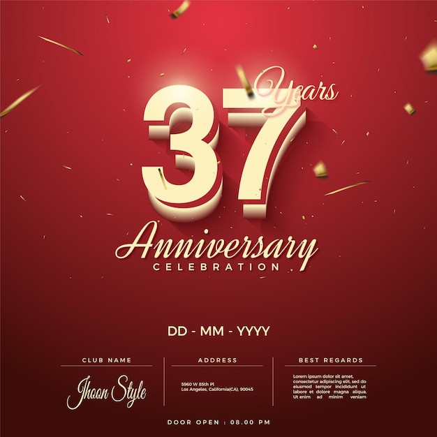 37th anniversary celebration invitation with stacked numbers.