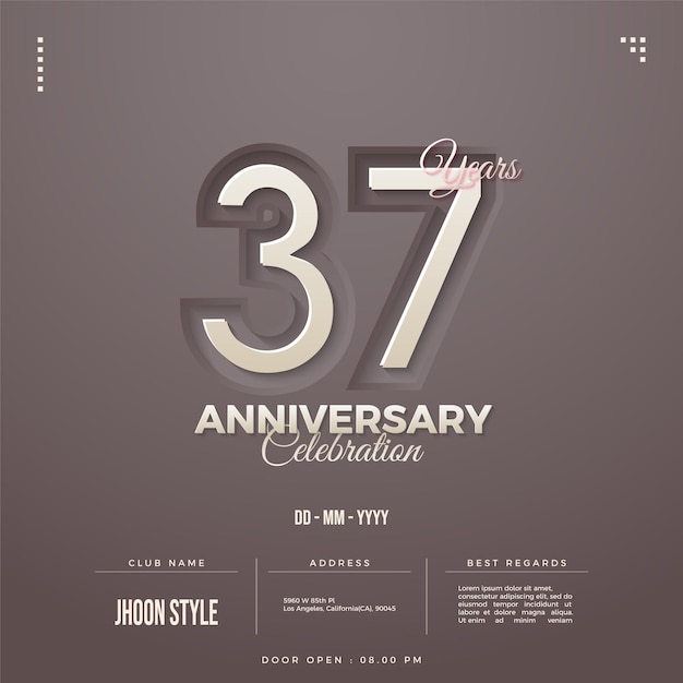 37th anniversary celebration poster in gray color.