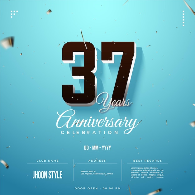 37th anniversary poster with floating numbers illustration.