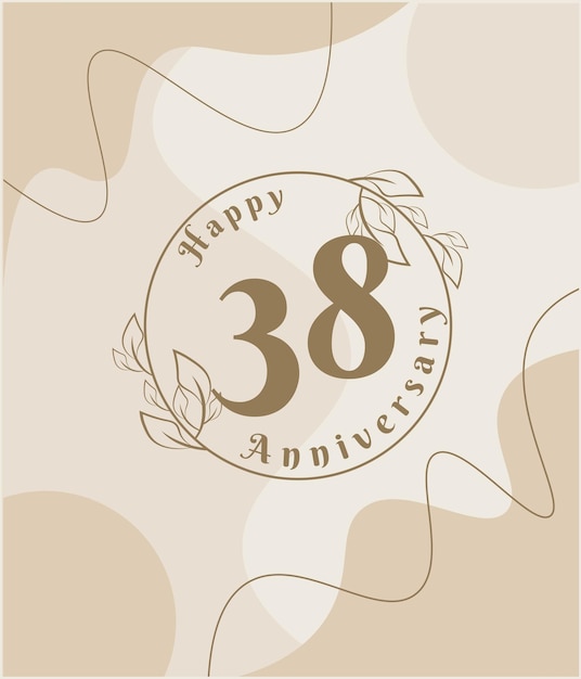 38 year anniversary, minimalist logo. brown vector illustration on Minimalist foliage template.