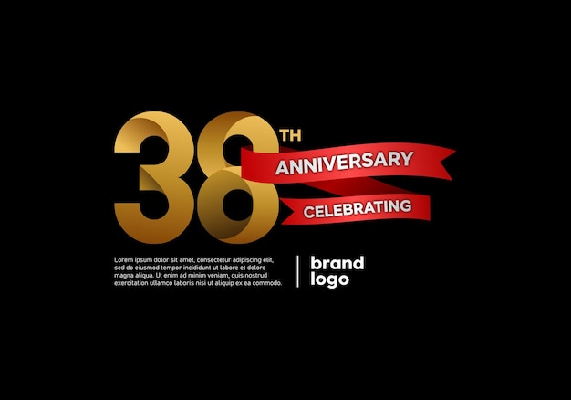 38 years anniversary logo with gold and red emblem on black background