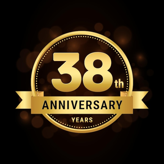 38th anniversary anniversary celebration template design with gold ribbon Logo vector illustration