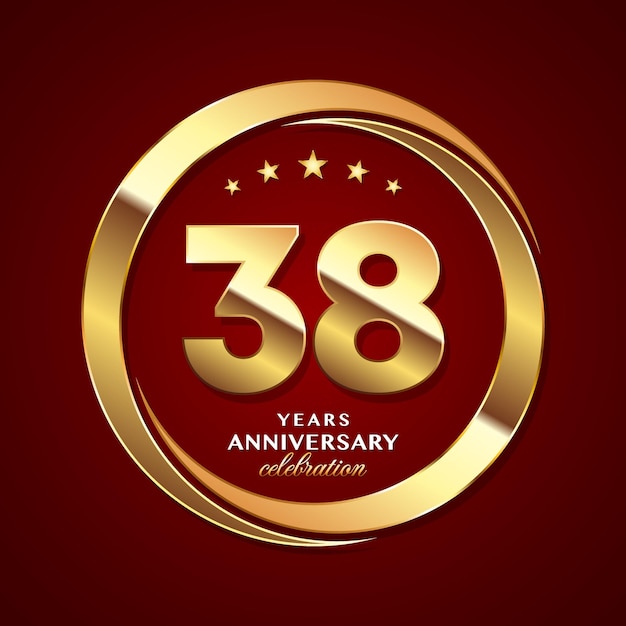 38th Anniversary logo design with shiny gold ring style Logo Vector Template Illustration