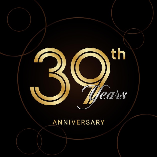 39th Anniversary Celebration with golden text Golden anniversary vector template