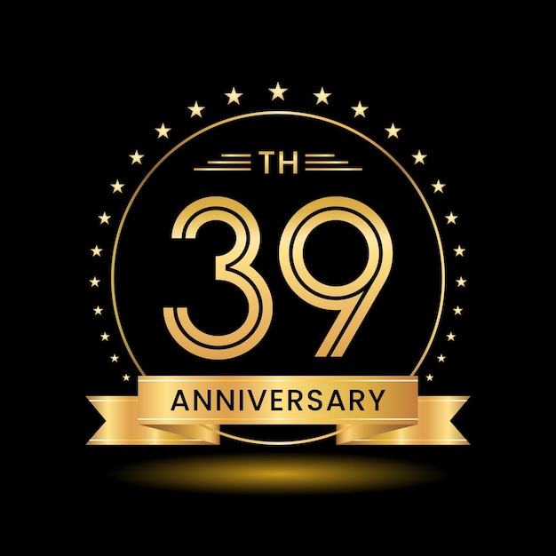 39th Anniversary logo design Golden number concept design Line Art style Logo Vector Template