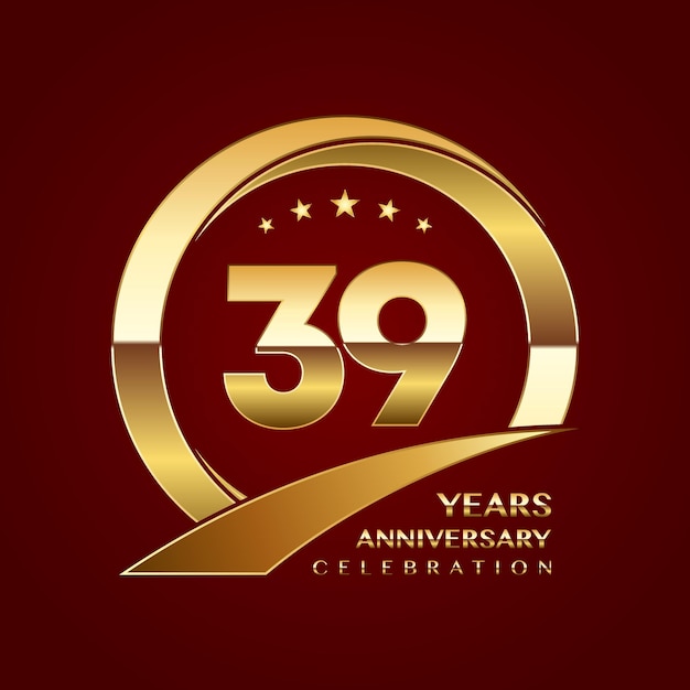 39th anniversary template design with a shiny gold ring style