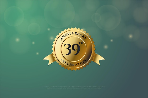 39th anniversary with medal-shaped gold foil background.