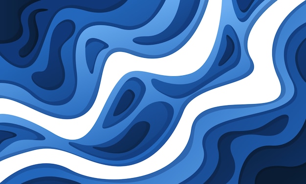 3D abstract background with blue paper cut waves. Contrast colors