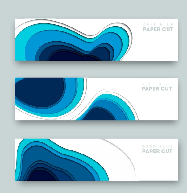 3D abstract blue background with deep paper cut shapes