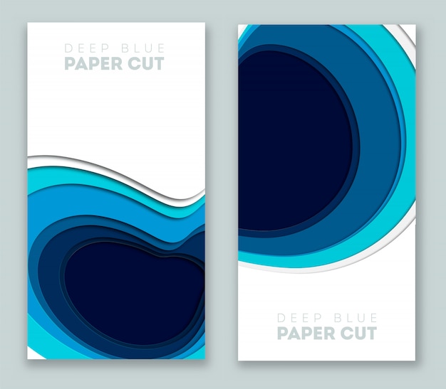 3D abstract blue background with deep paper cut shapes