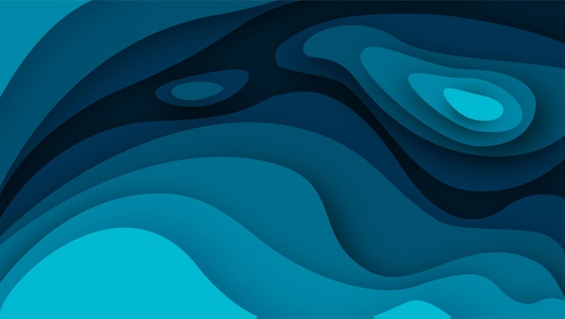 3D abstract blue wave background with paper cut shapes