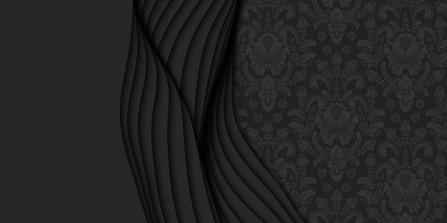 Vector 3d abstract dark background with paper cut and damask pattern