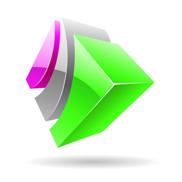 3d Abstract Glossy Metallic Logo Icon of Green Magenta and Grey Striped Shape