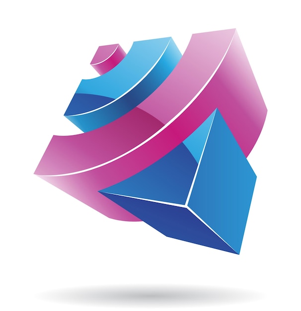 3d Abstract Glossy Metallic Logo Icon of Magenta and Blue Wifi Shape