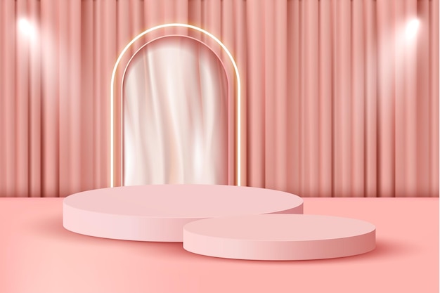 3d abstract scene background double pink podium with light