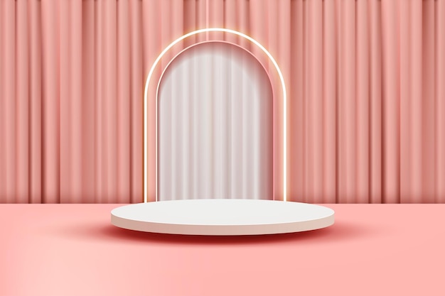 3d abstract scene background floating white podium with pink curtain gate background