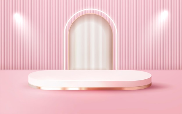 3d abstract scene long pink pastel podium product presentation mock up show with light