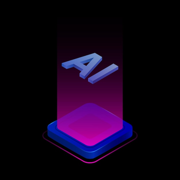 3D AI Icon in Pink Light Isometric Element on black Background