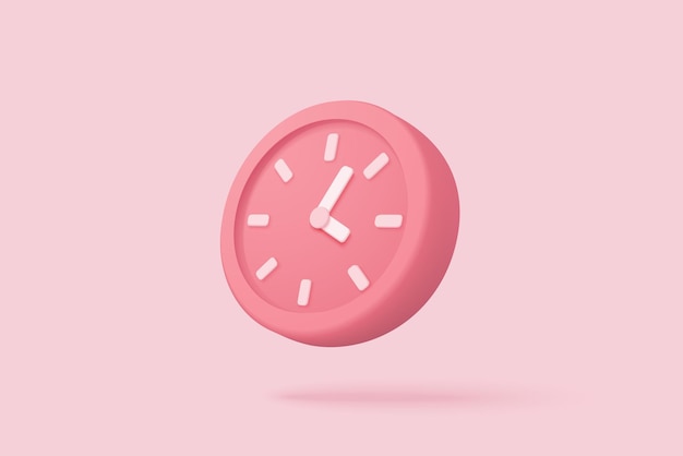 3d alarm clock on pastel pink background Pink watch minimal design concept of time 3d clock vector rendering in isolated pink background