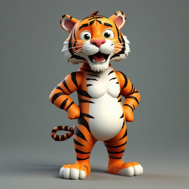 Vector 3d animated tiger cartoon character with dark background