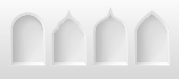 3d arabic arches White realistic islamic arch arabesque door or window interior castle or mosque frames for muslim ramadan eid card paper shape ingenious vector illustration of islamic frame window