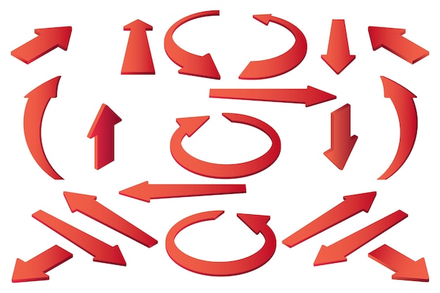 3d arrow icon indicating different direction of red colorA set of threedimensional icons