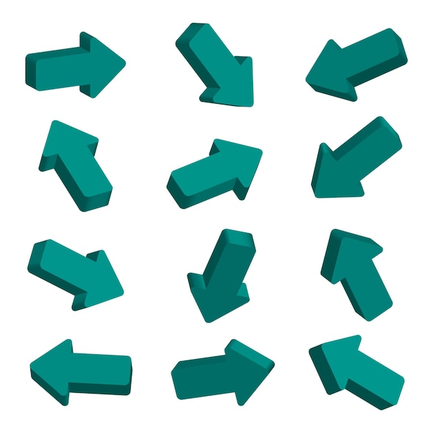 Vector 3d arrows set vector set. collection of different direction arrows.