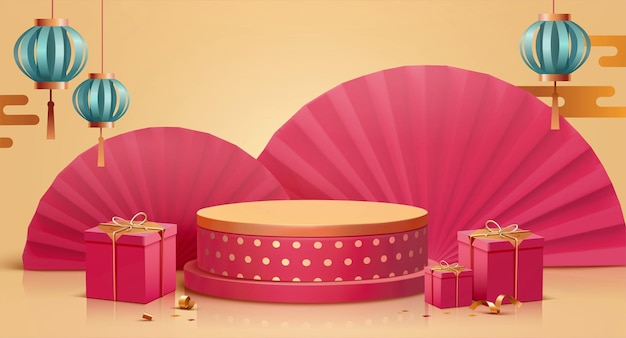 3d Asian holiday theme podium scene