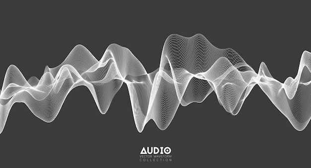 3d audio soundwave. White music pulse oscillation. Glowing impulse pattern.