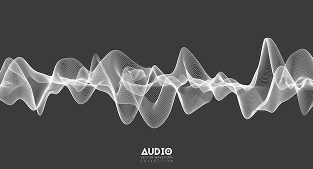 3d audio soundwave. White music pulse oscillation. Glowing impulse pattern.