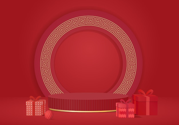 3d background stage Chinese new year red abstract display product