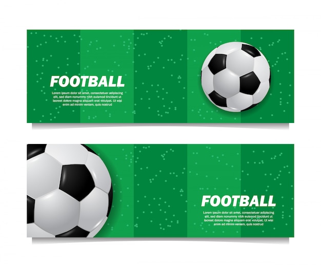 3D ball soccer football top view on the green grass field banner template