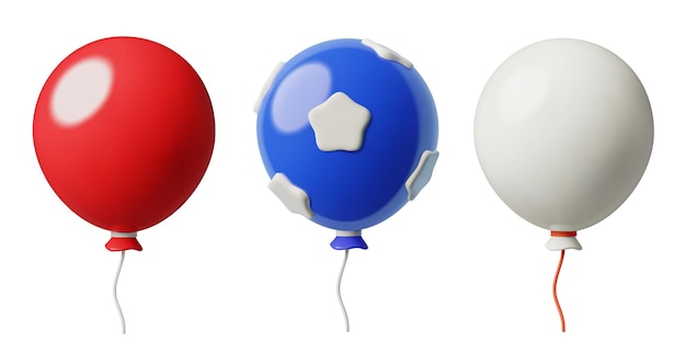 Vector 3d balloons icons for 4th july blue red and white with stars holiday vector design elements