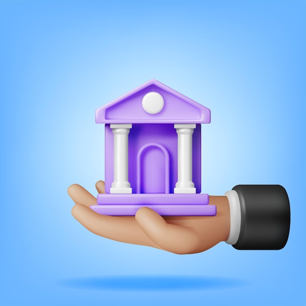 3D Bank Building in Hand Isolated