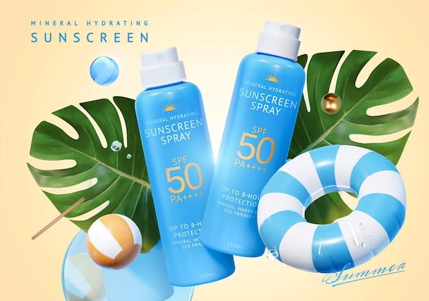 3d beach sunscreen ad template