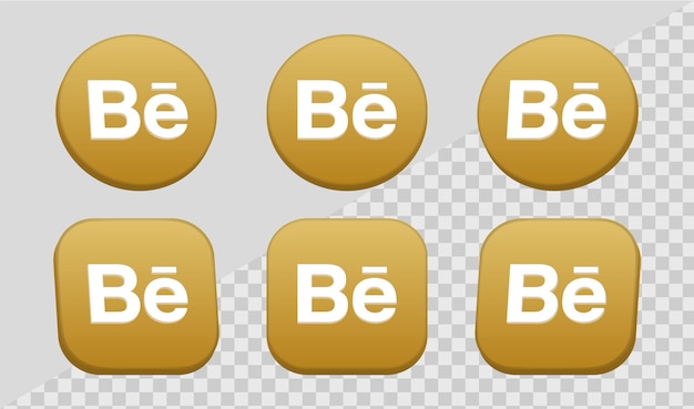 3d behance icon logo in modern gold circle and square frame for social media logos icons 3d